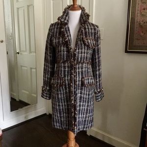 Gorgeous plaid long blazer with fringe detail